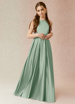 Azazie Arianthe Junior Agave A-Line with Pockets Stretch Satin Dress image2
