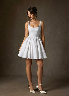 Azazie Ruby Wedding Dresses Diamond White A-Line with Pockets Floral Jacquard Dress image6