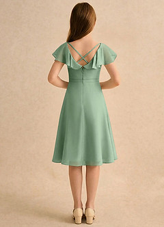 Azazie Narin Girls Formal Robe Demoiselle D'honneur Fillette Robe Trapèze en Mousseline de soie avec manches Matcha image2
