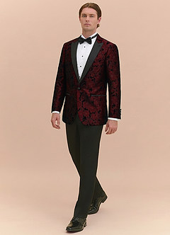 front Samuel Burgundy Floral Jacquard Peak Lapel Tuxedo Jacket