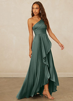 Christian Siriano Bridal for Azazie 1008 Bridesmaid Dresses Sea Moss A-Line One Shoulder Stretch Satin Dress image4