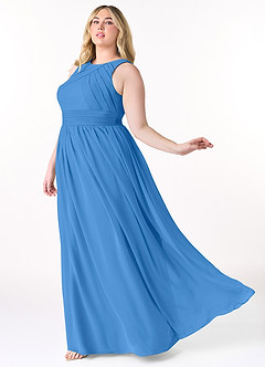 Azazie Harper Bridesmaid Dresses Blue Jay A-Line Pleated Chiffon Dress image8