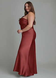 Azazie Saylor Vestidos de damas de honor Vestido Terracota de Satén Elástico de Corte Sirena con Palabra de honor image14