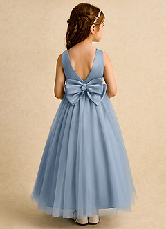 Azazie Lior Flower Girl Dresses Dusty Blue Ball-Gown Pleated Tulle Dress image5