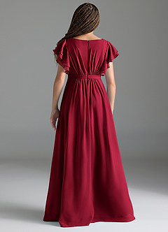 Azazie Daphne Junior Robe Trapèze en Mousseline de soie Plissée Bourgogne image2