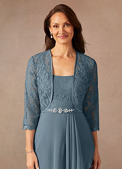 Azazie Ainsling Mother of the Bride Dresses Twilight A-Line Square Neckline Lace Chiffon Dress image8