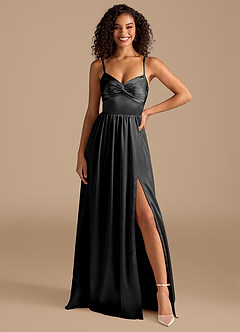 Azazie Zeya Bridesmaid Dresses Black A-Line Pleated Metallic Satin Dress image7