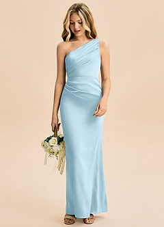 Azazie Akilah Junior Abito Tubino in Raso Elasticizzato Plissettato Azzurro image3