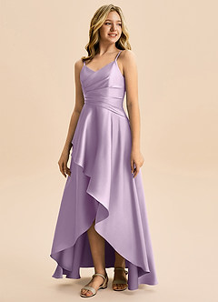 Azazie Eirlys Junior Linia A Pofałdowany Satyna elastyczna Asymetryczny Młodsza druhna Sukienka image5