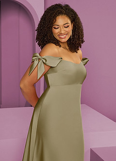 Barbie ♥ Azazie Bridesmaid Dresses Moss Green Sheath Off the Shoulder Stretch Satin Convertible Dress image12