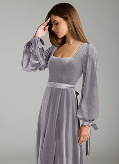 Azazie Leonia Bridesmaid Dresses French Lilac A-Line Long Sleeve Velvet Dress image6