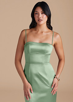 Azazie Aura Bridesmaid Dresses Matcha Mermaid Metallic Satin Convertible Dress image2