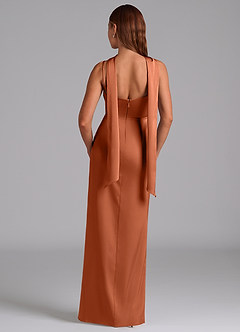 Azazie Calandra Vestidos de damas de honor Vestido de Rosa De Cedro de Satén Elástico de Corte en A con Plisado image4