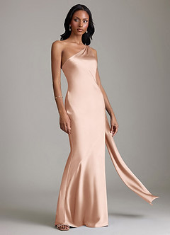 Azazie Galinda Suknie dla druhen Syrena Jedno ramię Satyna elastyczna Do ziemi Sukienka image5