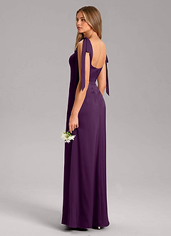 Azazie Frostine Bridesmaid Dresses Grape A-Line Bow Stretch Satin Dress image6