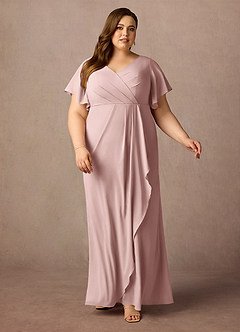 Azazie Song At-home Try On Dresses Dusty Rose Mermaid V-Neck Pleated Stretch Chiffon Dress image6