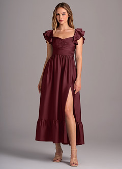 Azazie Anaya Bridesmaid Dresses Cabernet A-Line Sweetheart Neckline Stretch Satin Convertible Dress image1