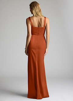 Azazie Elida Robes de demoiselle d'honneur Robe Fourreau en Satin extensible Plissée Orange Brûlée image4