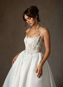 Azazie Mirabeth Wedding Dresses Diamond White Sand Ball-Gown Strapless Lace Dress image9
