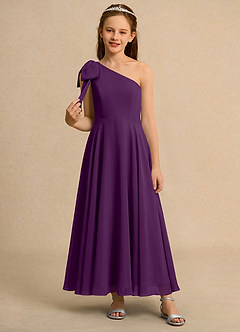 Azazie Guppy Girls Formal Robe Demoiselle D'honneur Fillette Robe Trapèze en Mousseline de soie Une épaule Grain De Raisin image3