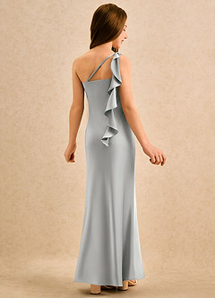 Azazie Almond Girls Formal Robe Demoiselle D'honneur Fillette Robe Fourreau en Satin extensible Une épaule Argent image1