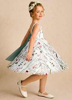 Azazie Peppa Flower Girl Dresses Ivory Eucalyptus A-Line Sweetheart Neckline Tulle Dress image4
