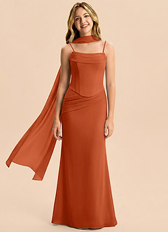 Azazie Sorrel Junior Meerjungfrau-Linie Plissee Chiffon Kleid Gebranntes Orange image4