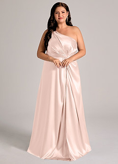 Azazie Brooke Bridesmaid Dresses Rose Gold A-Line One Shoulder Metallic Satin Dress image11