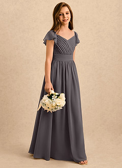 Azazie Taylor Girls Formal Robe Demoiselle D'honneur Fillette Robe Trapèze en Mousseline de soie Encolure en Forme de Cœur Gris Acier image3