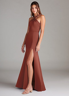 Azazie Rue Bridesmaid Dresses Auburn A-Line Pleated Stretch Satin Dress image5