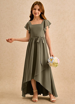 Azazie Milly Girls Formal Flower Girl Dresses Willow Green A-Line Pleated Chiffon Dress image4