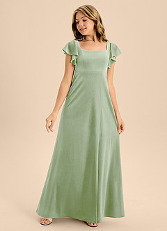 Azazie Bondi Junior Dusty Sage A-Line Bow Velvet Dress image3