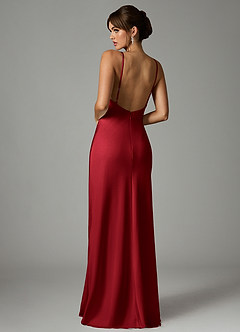 Azazie Stefania Bridesmaid Dresses Scarlet A-Line Stretch Satin Dress image2