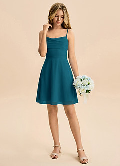 Azazie Bear Junior Ink Blue A-Line Pleated Chiffon Dress image3