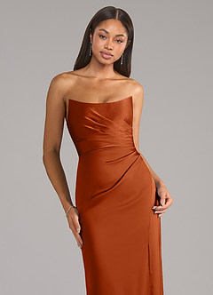Azazie Marla Bridesmaid Dresses Burnt Orange Sheath Strapless Stretch Satin Convertible Dress image2