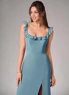 Azazie Callie Bridesmaid Dresses Moody Blue Mermaid Side Slit Chiffon Convertible Dress image6