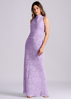 Azazie Evadne Final Sale Lilac Sheath Pleated Floral Burnout Dress image4