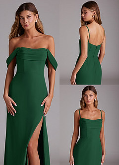 Azazie Saige Bridesmaid Dresses Dark Green A-Line Off the Shoulder Chiffon Convertible Dress image10