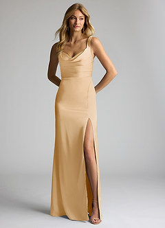 Azazie Elida Brautjungfernkleider Etui Plissee Stretch-Satin Kleid Gold image1