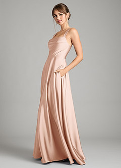 Azazie Shaude Bridesmaid Dresses Rose Gold A-Line Pleated Stretch Satin Dress image10