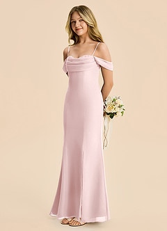 Azazie Nira Junior Vestido Rosa Rubor de Gasa de Corte Sirena con Drapeado image3