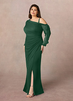 Azazie Marna Mother of the Bride Dresses Dark Green Sheath One Shoulder Mesh Dress image2