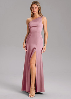 Azazie Phaedra Bridesmaid Dresses Vintage Mauve A-Line One Shoulder Stretch Satin Dress image6