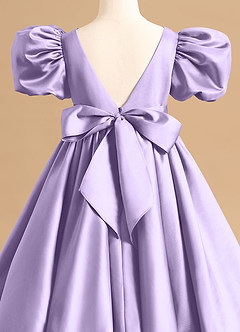 Azazie Jellybean Flower Girl Dresses Lilac Ball-Gown Ruched Matte Satin Dress image5