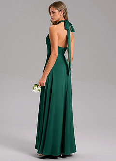 Azazie Tracie Bridesmaid Dresses Emerald A-Line Side Slit Stretch Satin Dress image4