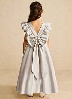 Azazie Piglette Blumenmädchenkleider A-Linie Schleifen Matte Satin Kleid Frost image1