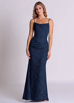 Azazie Sorrel Bridesmaid Dresses Dark Navy Mermaid Corset Floral Burnout Convertible Dress image6