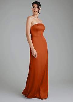 Azazie Tyler Bridesmaid Dresses Burnt Orange Sheath Strapless Stretch Satin Convertible Dress image4