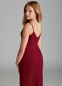 Azazie Deandra Junior Burgundy Sheath Mesh Dress image5