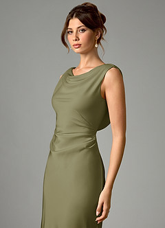 Azazie Kieryn Bridesmaid Dresses Pistachio Mermaid Pleated Stretch Satin Dress image4